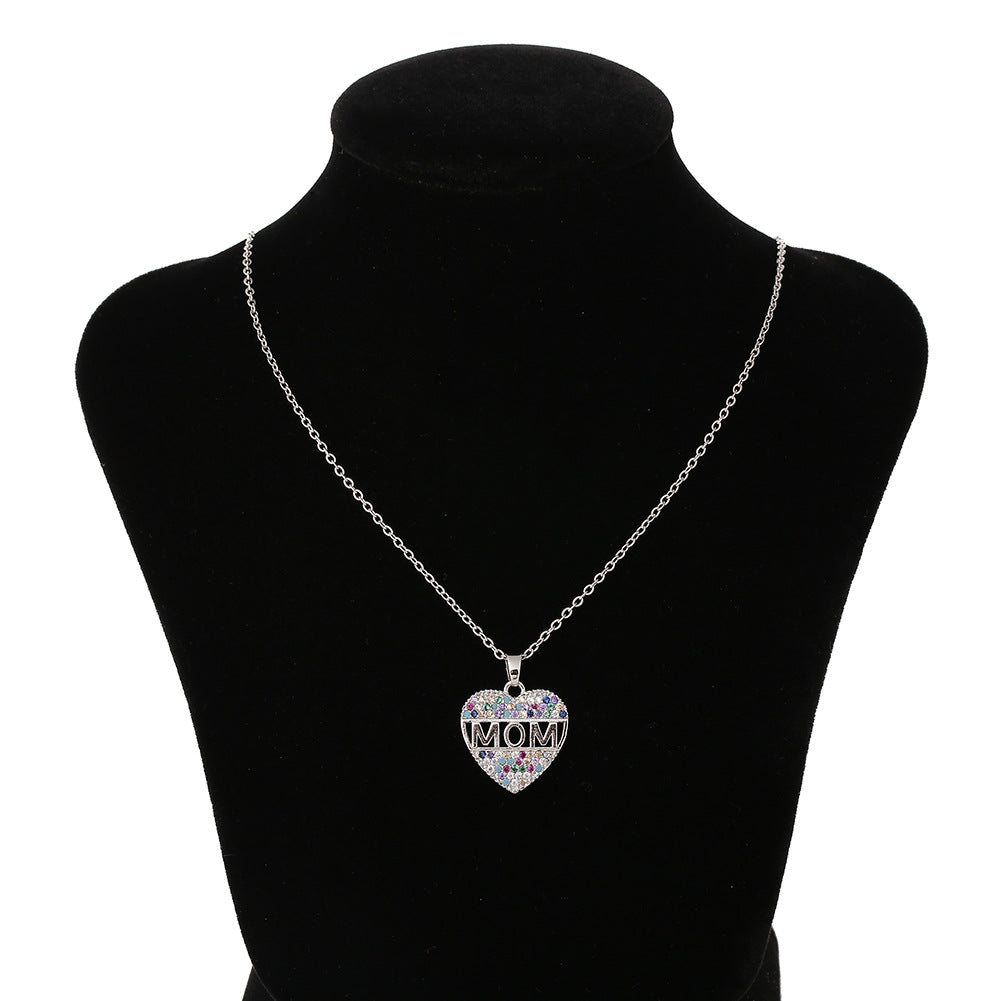 Fashion Colorful Mom Heart Pendant Decoration Necklace