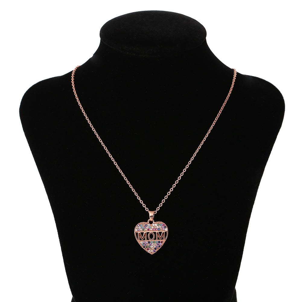 Fashion Colorful Mom Heart Pendant Decoration Necklace