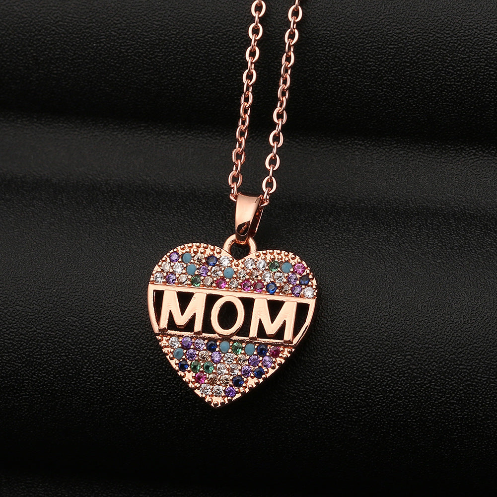 Fashion Colorful Mom Heart Pendant Decoration Necklace