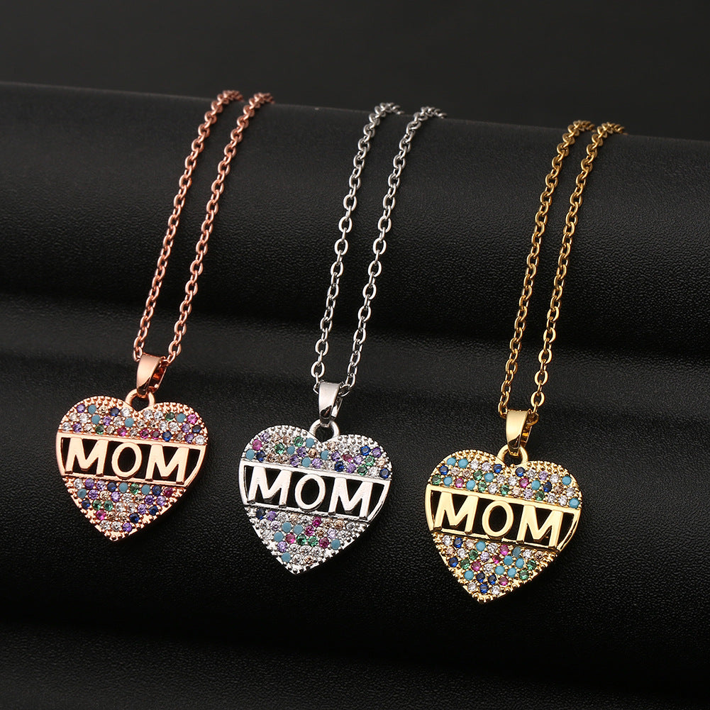 Fashion Colorful Mom Heart Pendant Decoration Necklace