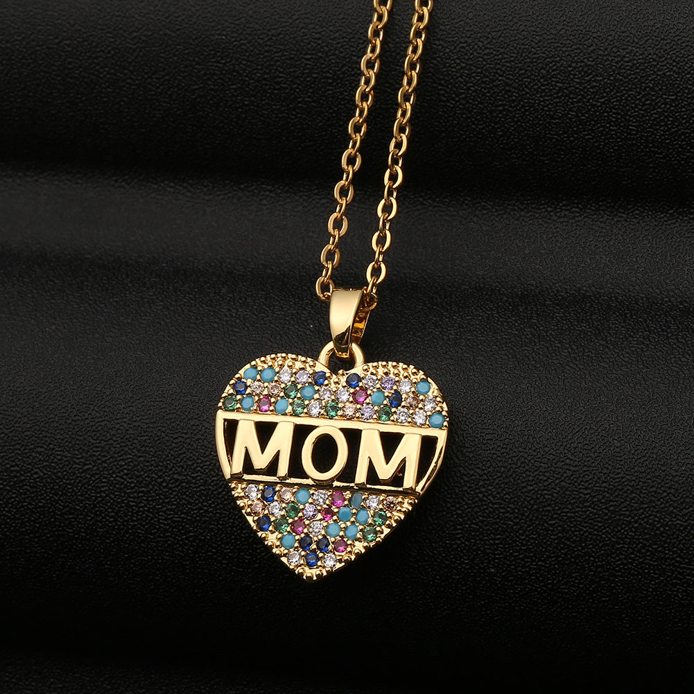 Fashion Colorful Mom Heart Pendant Decoration Necklace