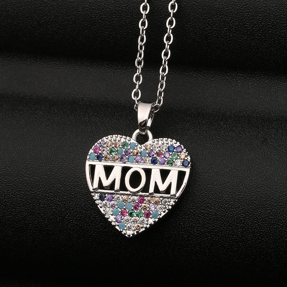 Fashion Colorful Mom Heart Pendant Decoration Necklace