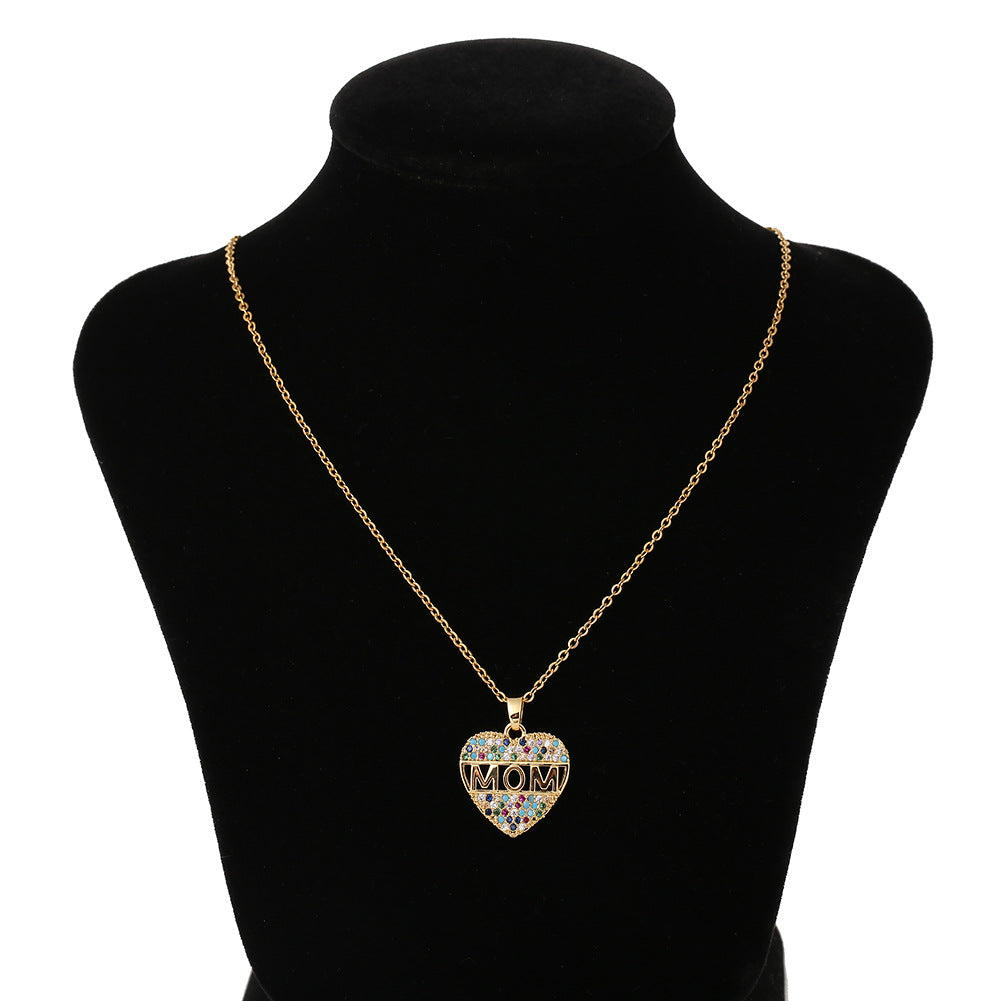Fashion Colorful Mom Heart Pendant Decoration Necklace