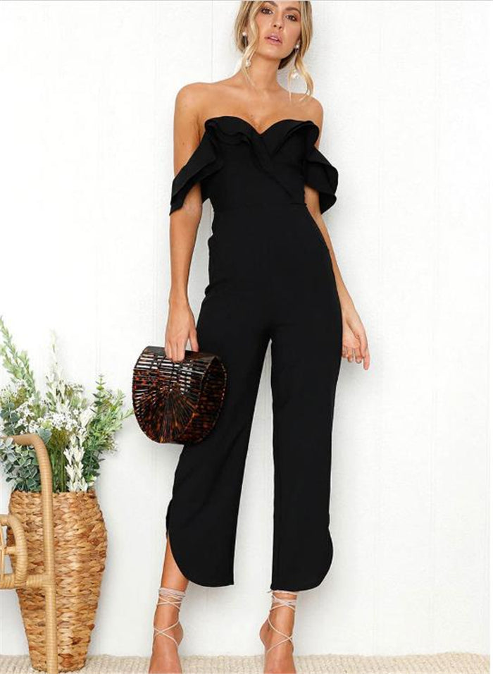 "Bossy" Women's Solid Jumpsuit With Open Shoulders