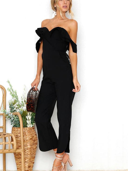 "Bossy" Women's Solid Jumpsuit With Open Shoulders