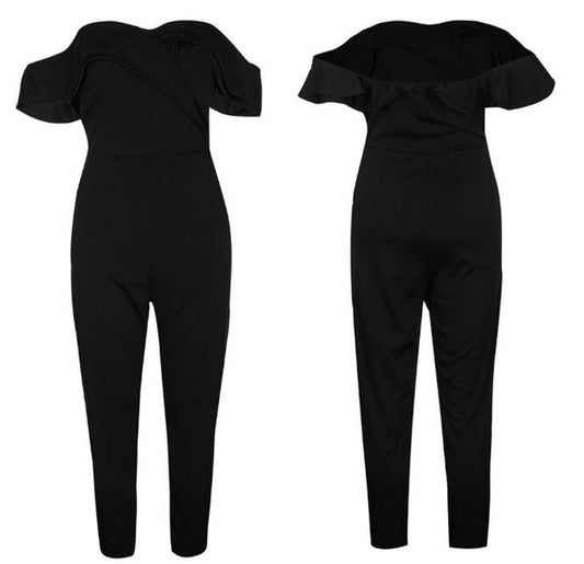 "Bossy" Women's Solid Jumpsuit With Open Shoulders