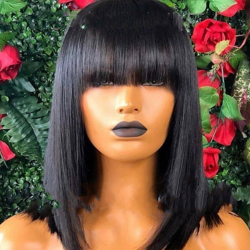 "Japanese Style" Short Black Wig with Bangs