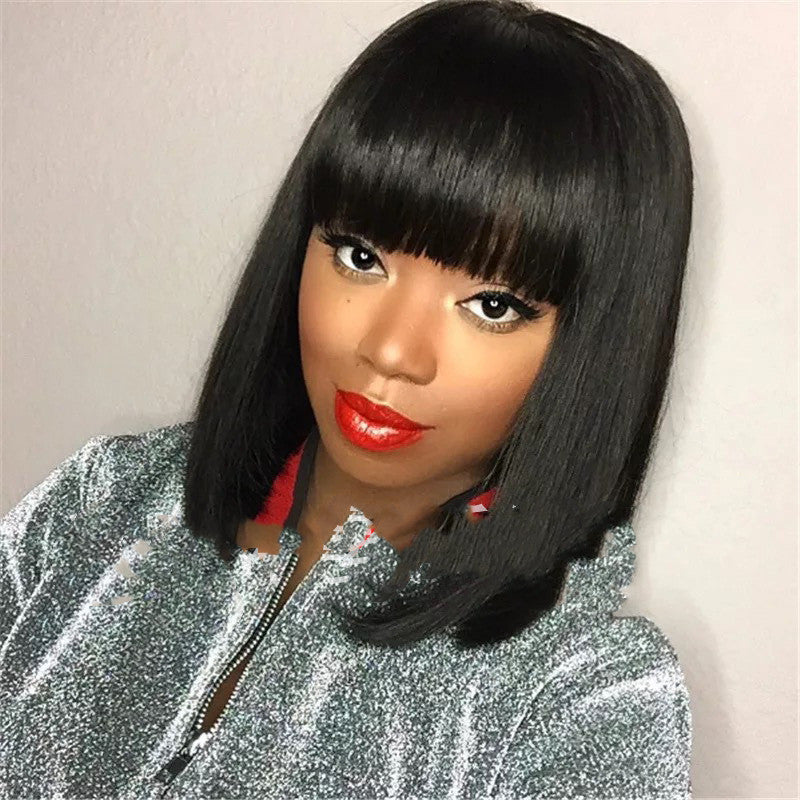 "Japanese Style" Short Black Wig with Bangs