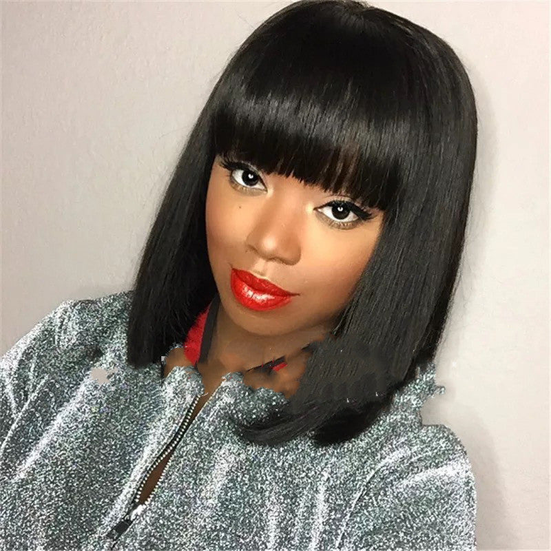 "Japanese Style" Short Black Wig with Bangs