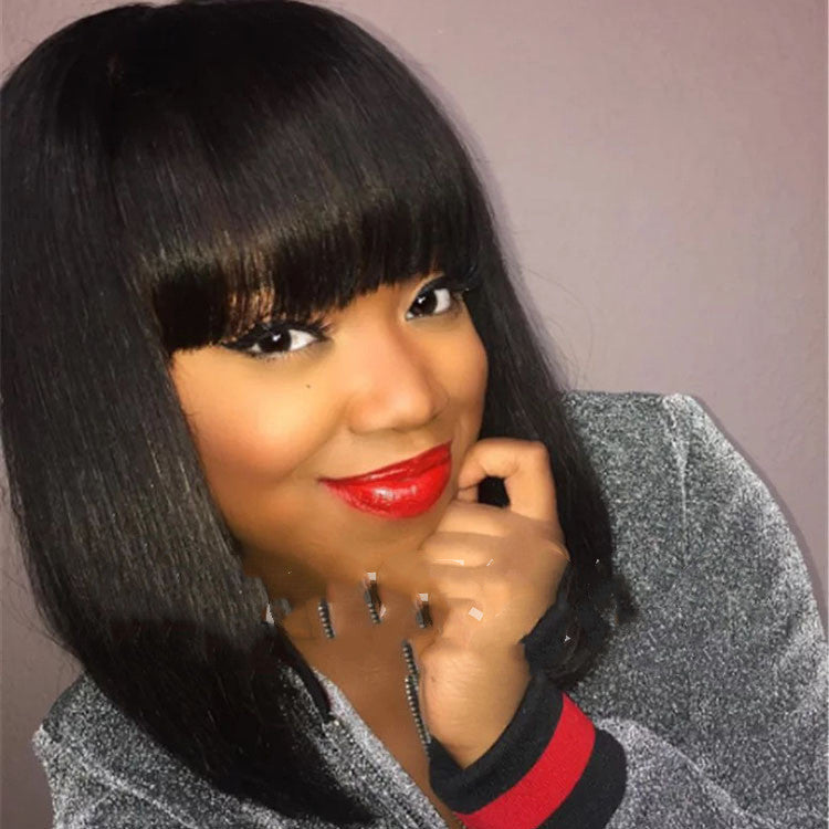 "Japanese Style" Short Black Wig with Bangs
