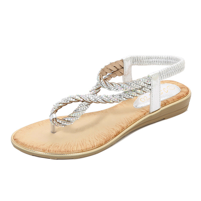 U Shaped Rhinestone Flip Flop Sandals