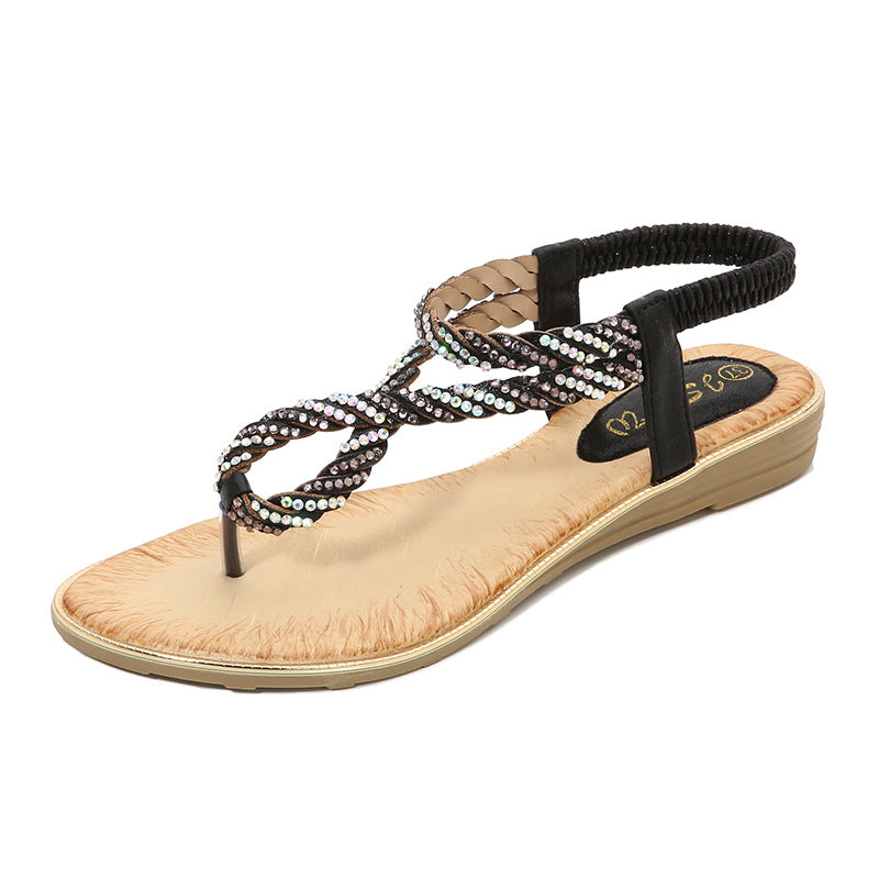 U Shaped Rhinestone Flip Flop Sandals