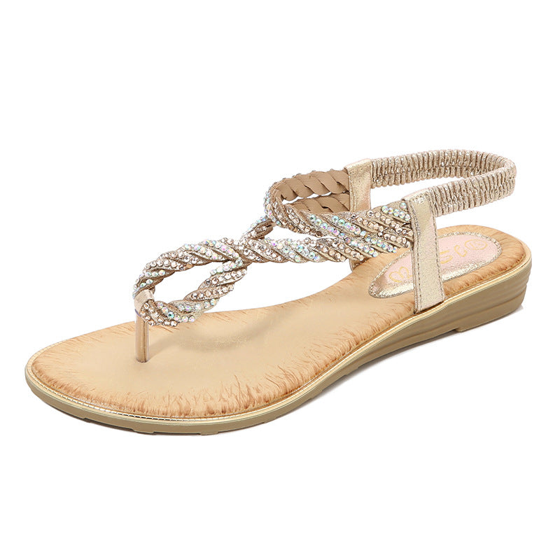 U Shaped Rhinestone Flip Flop Sandals