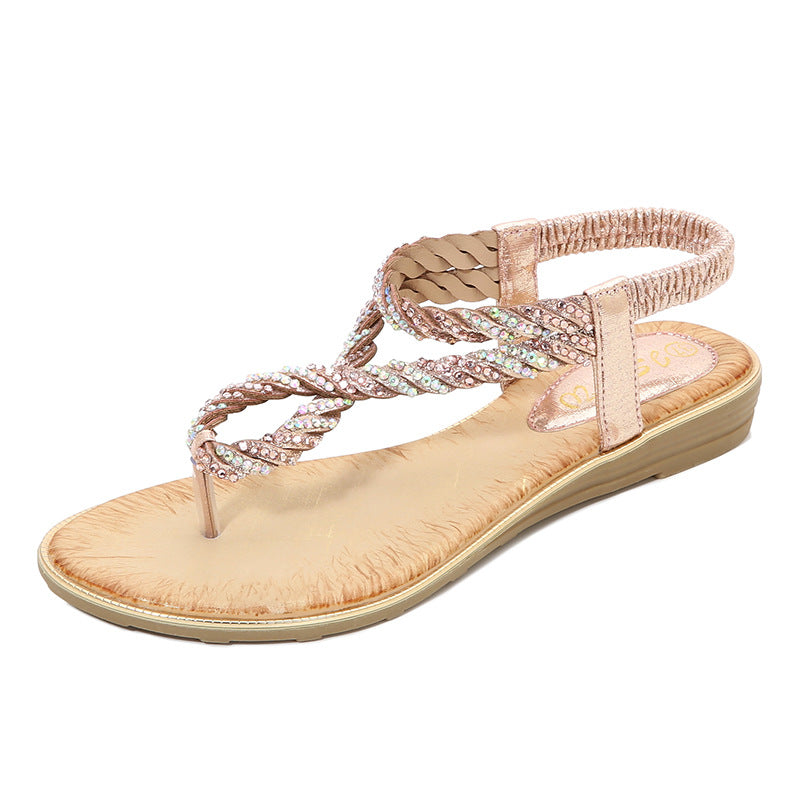 U Shaped Rhinestone Flip Flop Sandals