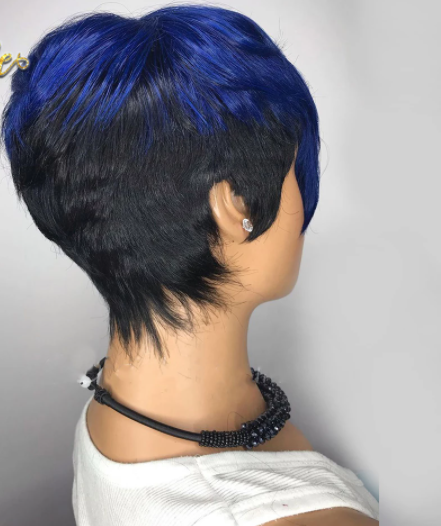 Blue Ombre Wavy Color Short Straight Bob Pixie Cut Made Glueless Non Lace 100 Remy Human Hair Wig