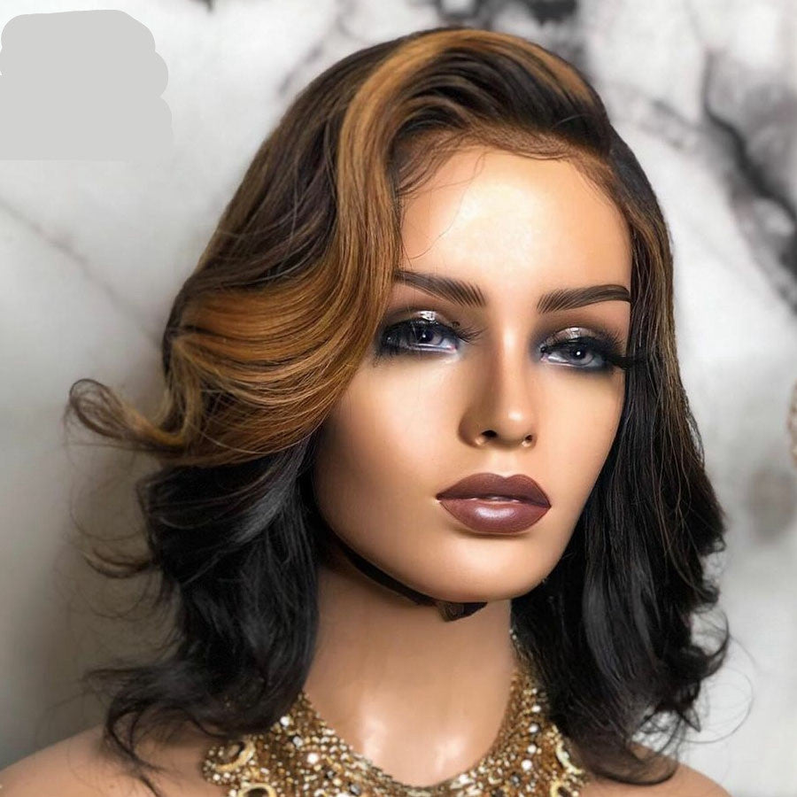 Middle Part Black And Brown Short Curly Bob Synthetic Hair