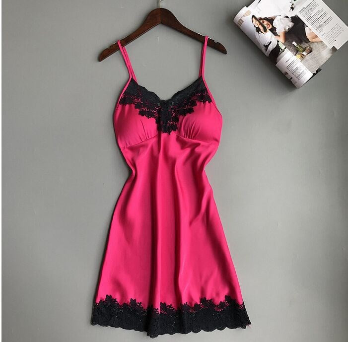 V-neck Lace Hem Strap Nightgown