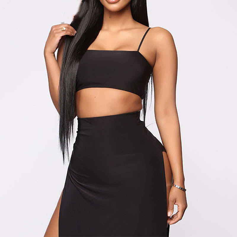 "To Blessed" Sexy Black Party Sleeveless Two Piece Set