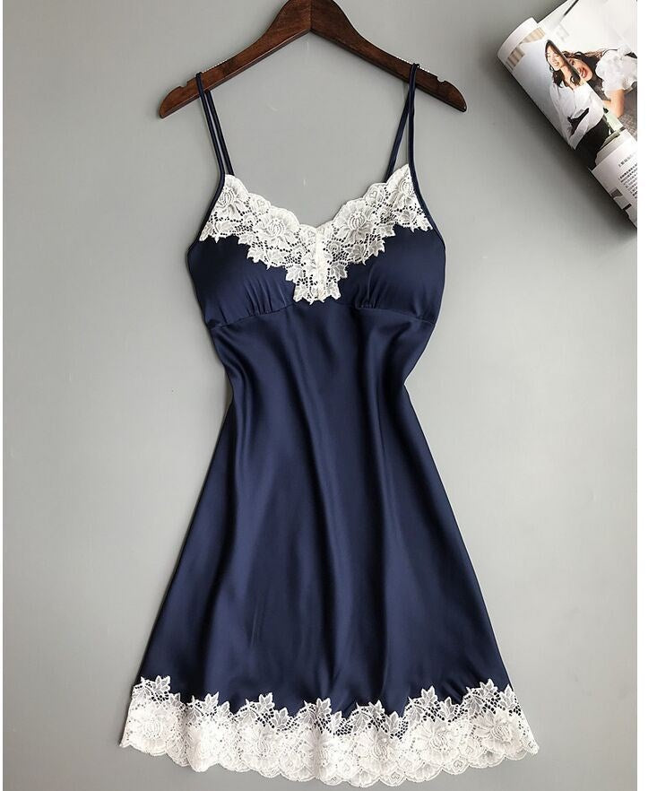 V-neck Lace Hem Strap Nightgown