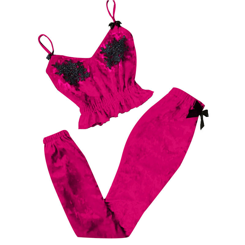 Women Pajama Two Piece Suede Set