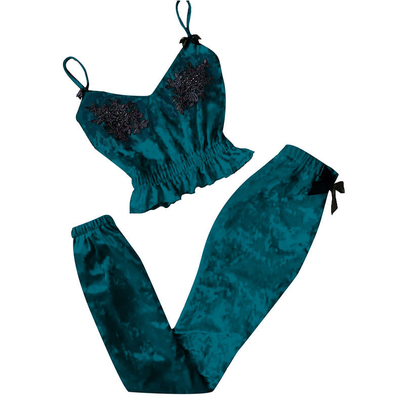 Women Pajama Two Piece Suede Set