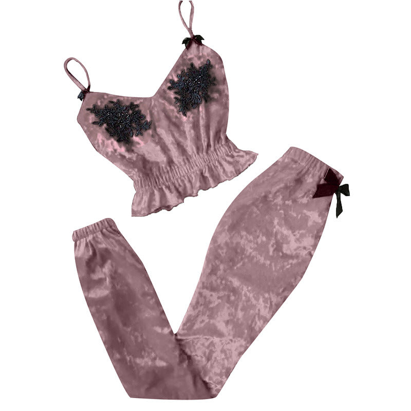 Women Pajama Two Piece Suede Set