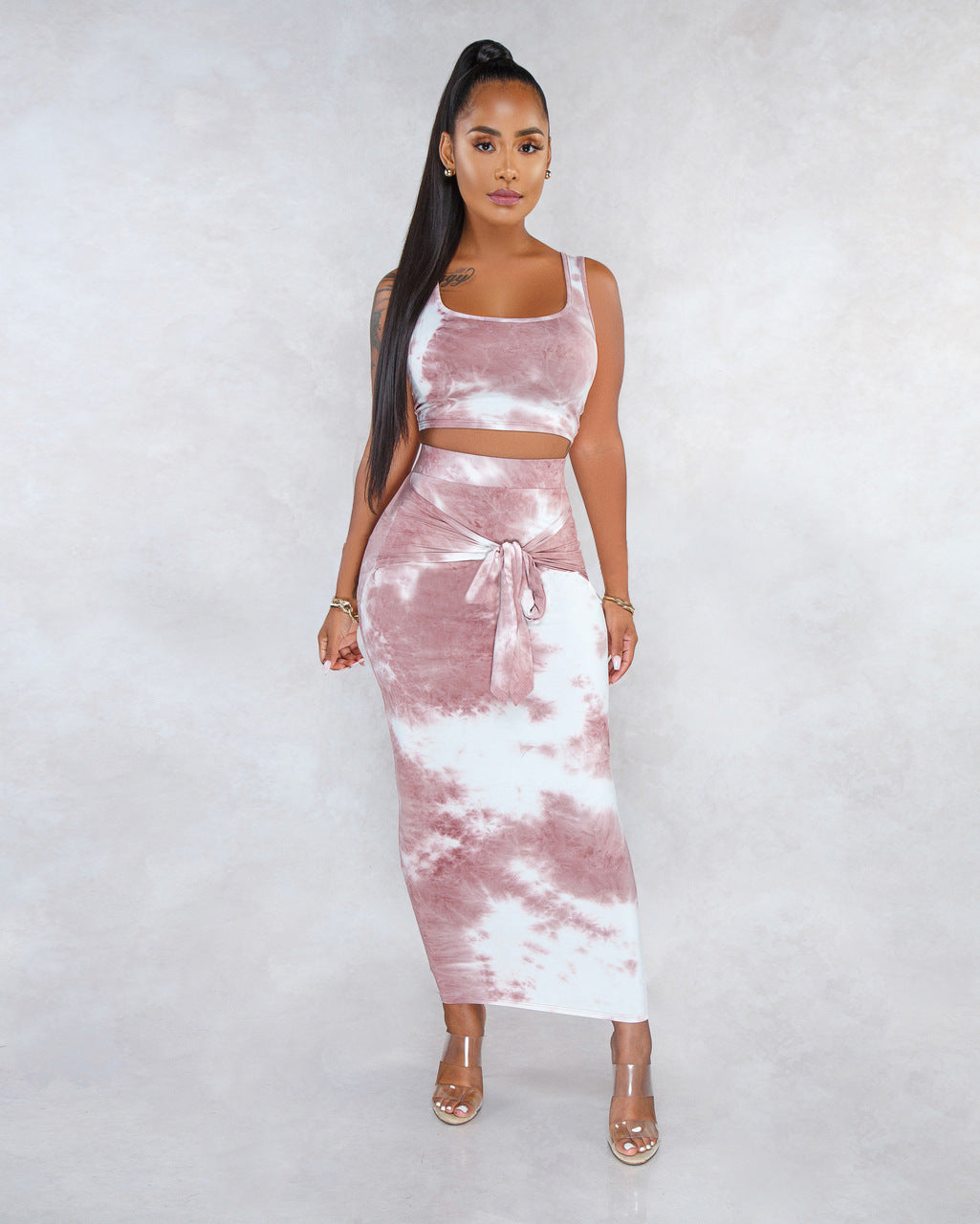 Women's Tie-dye Sexy Shirt and Skirt Set