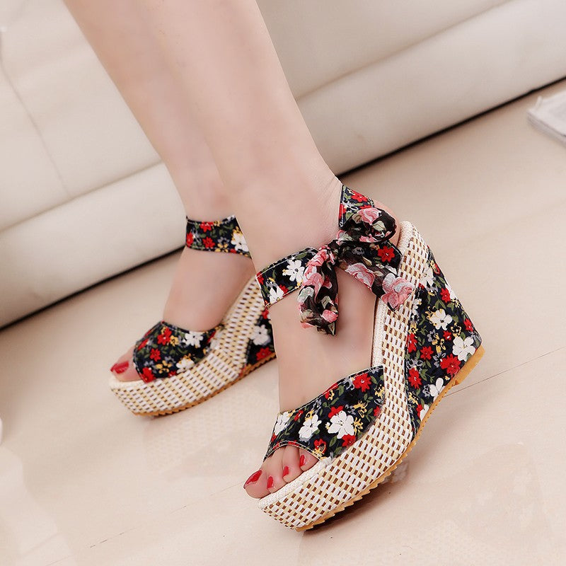 Bohemian Floral Wedge Heel Sandals