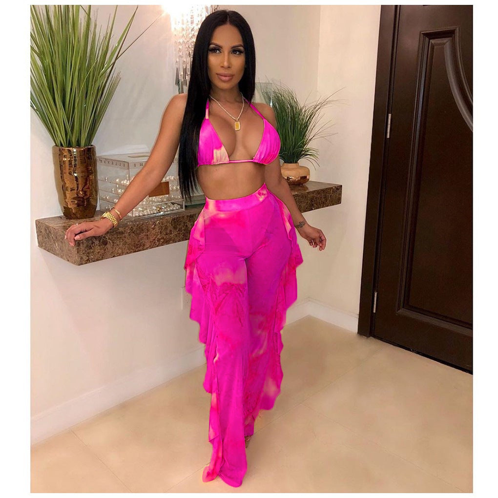 Printed Mesh Pants Two-Piece Set