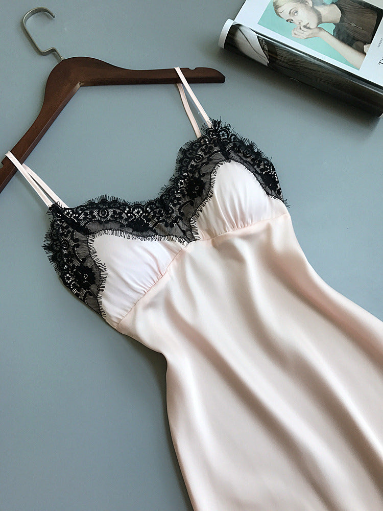 V-neck Lace Hem Strap Nightgown