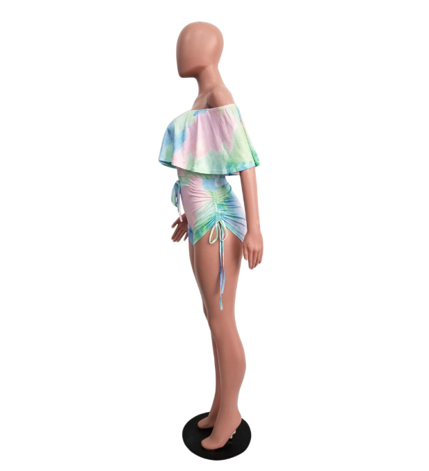 Ruffled Tie Dye Camouflage Printed Romper
