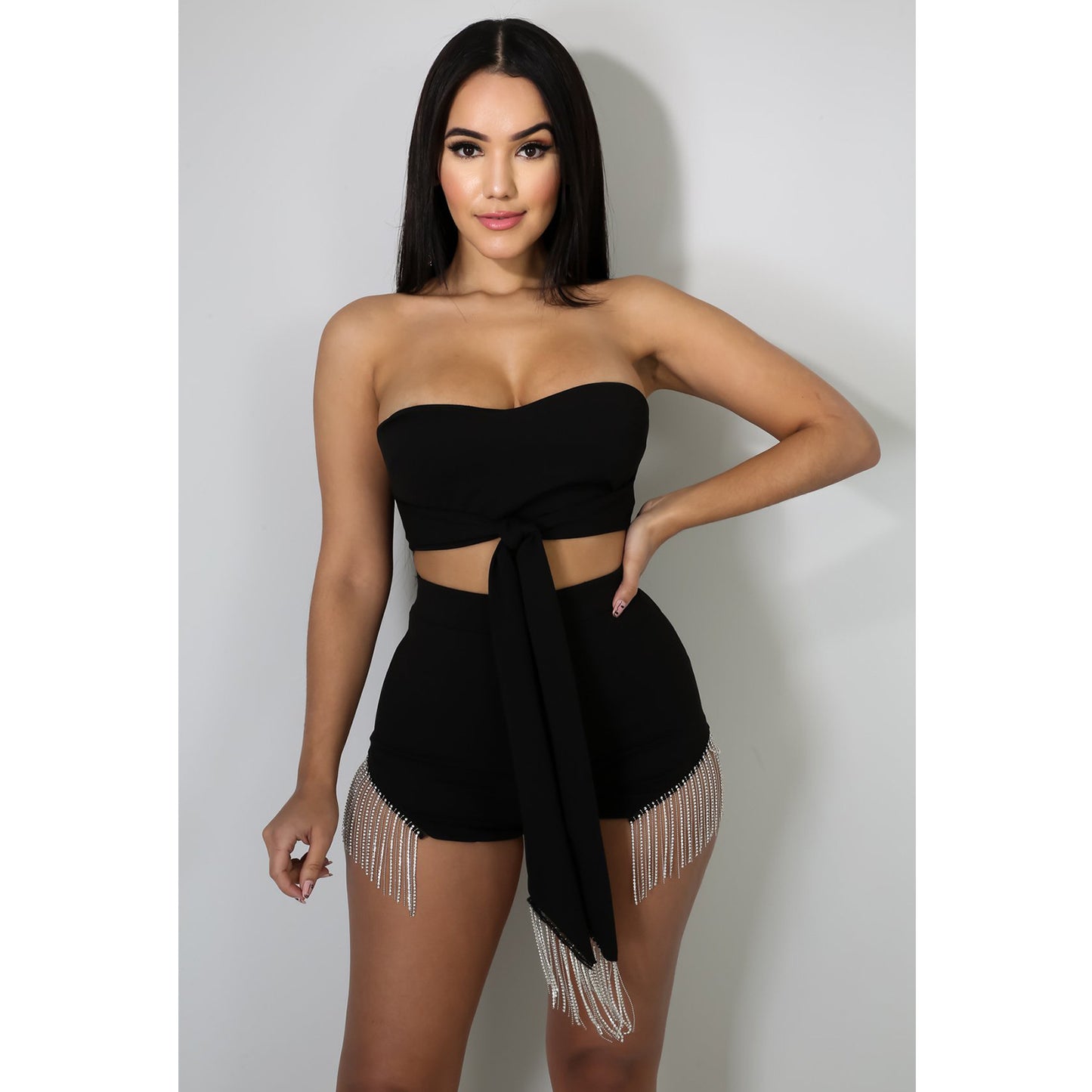 Women's Sexy Tassel Hot Drill Two Piece Set