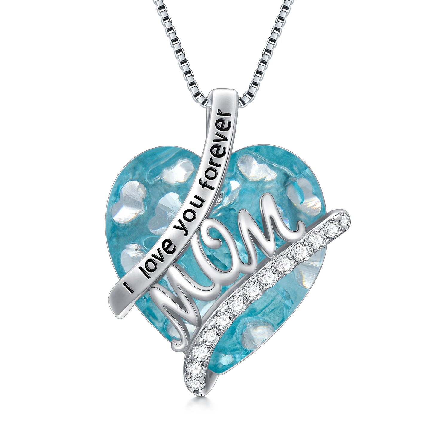 Gifts For Mom Sterling Silver Mom Necklace With Heart Birthstone Crystal Mother's Day Christmas Jewelry Gifts For Mother