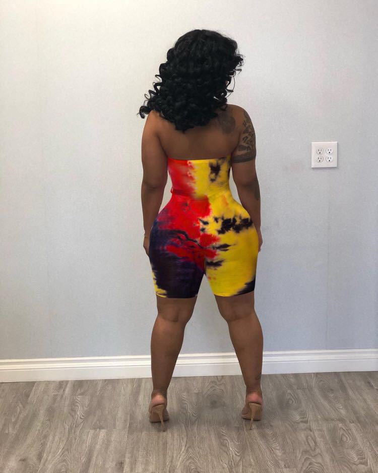 "Tie-dyed chest-wrap jumpsuit"
