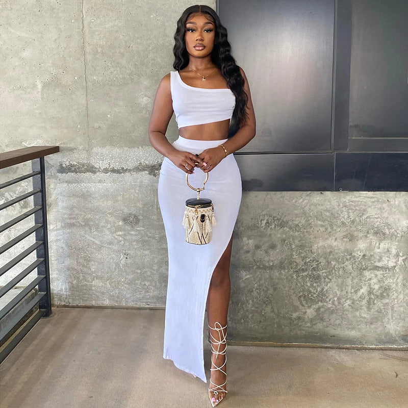 Women's Summer New Fashion One Shoulder Vest Skirt Set