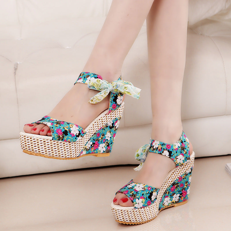 Bohemian Floral Wedge Heel Sandals