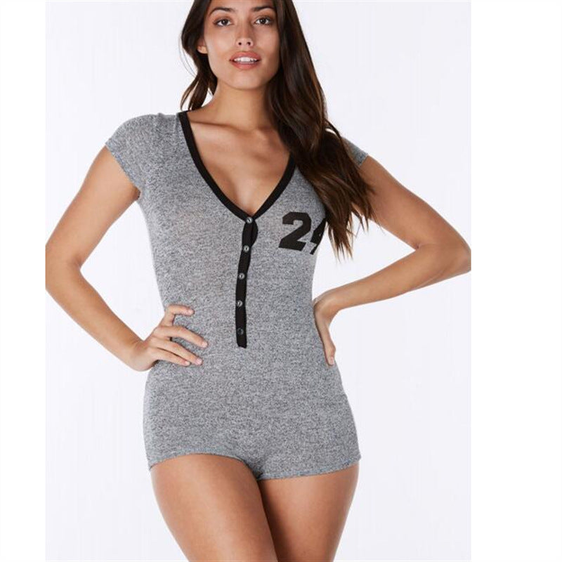 "Flawless"Gray deep V-neck Romper