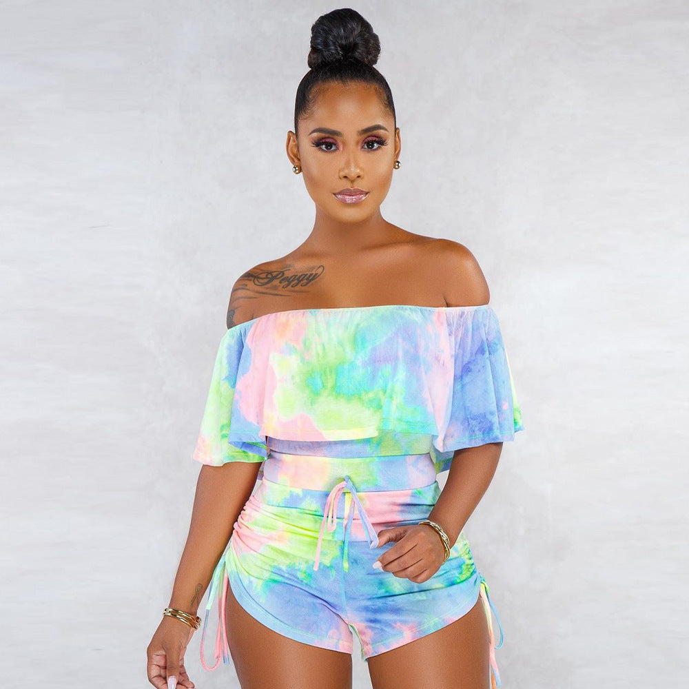 Ruffled Tie Dye Camouflage Printed Romper