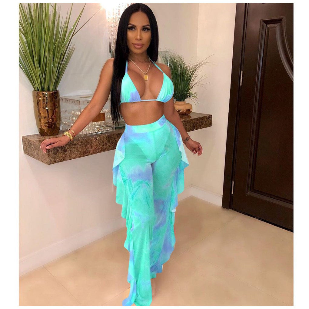 Printed Mesh Pants Two-Piece Set