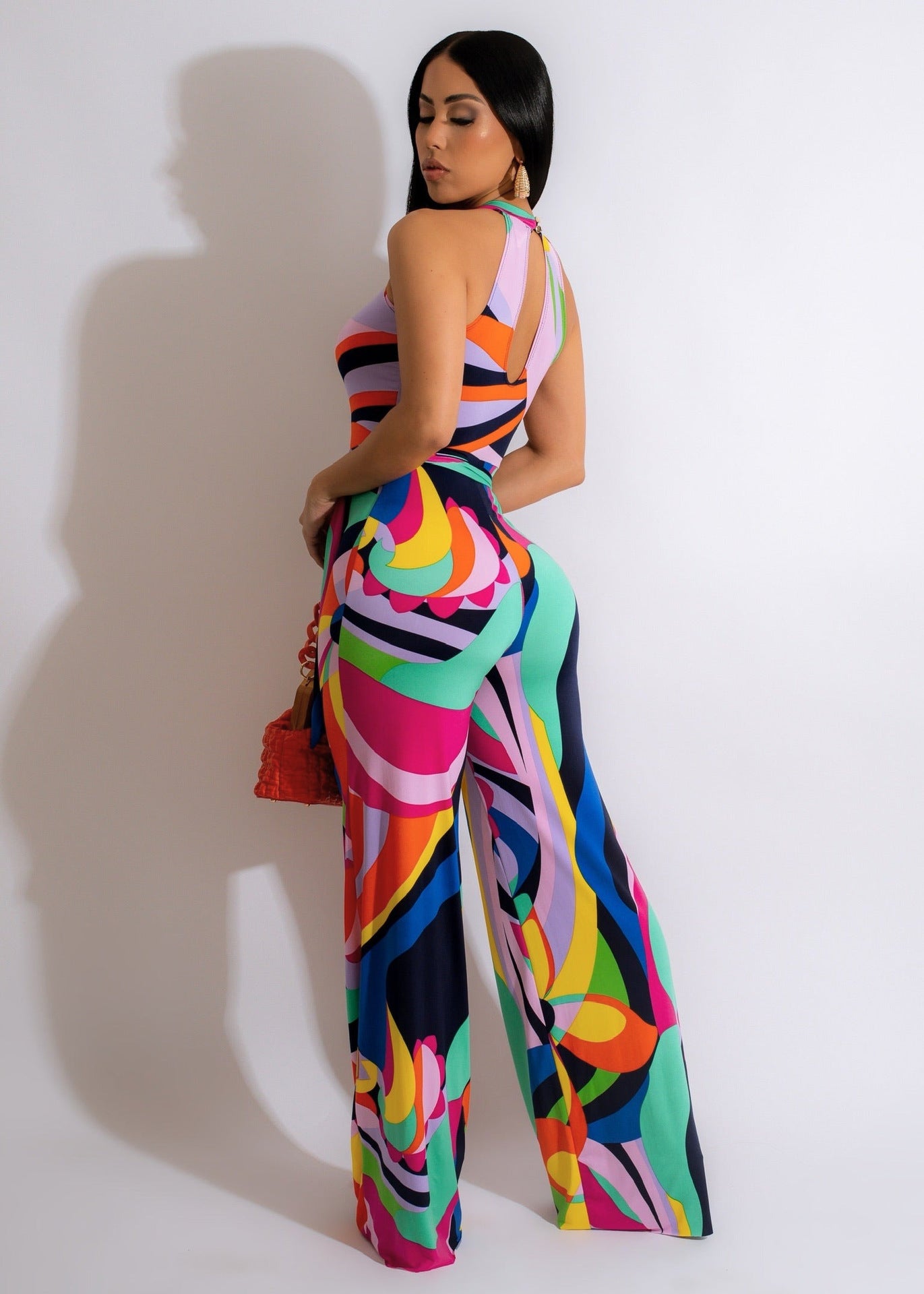 Women's Multicolor Sleeveless Print Sexy Jumpsuit