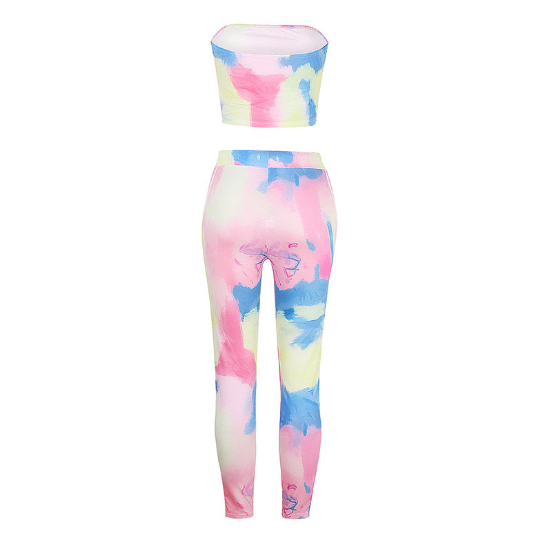 Printed Tie Dye Top & Pants Two Piece Set