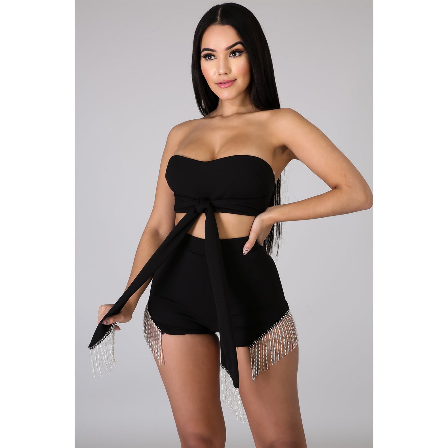 Women's Sexy Tassel Hot Drill Two Piece Set