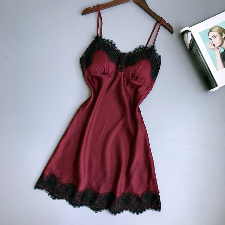 V-neck Lace Hem Strap Nightgown