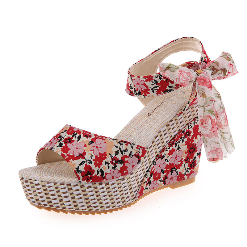 Bohemian Floral Wedge Heel Sandals