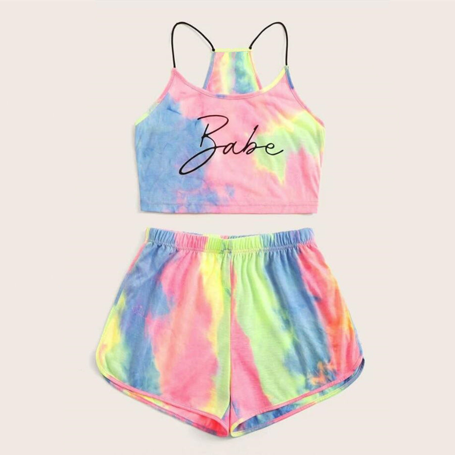 "Babe" Tie-dye Colorful Two Piece Set
