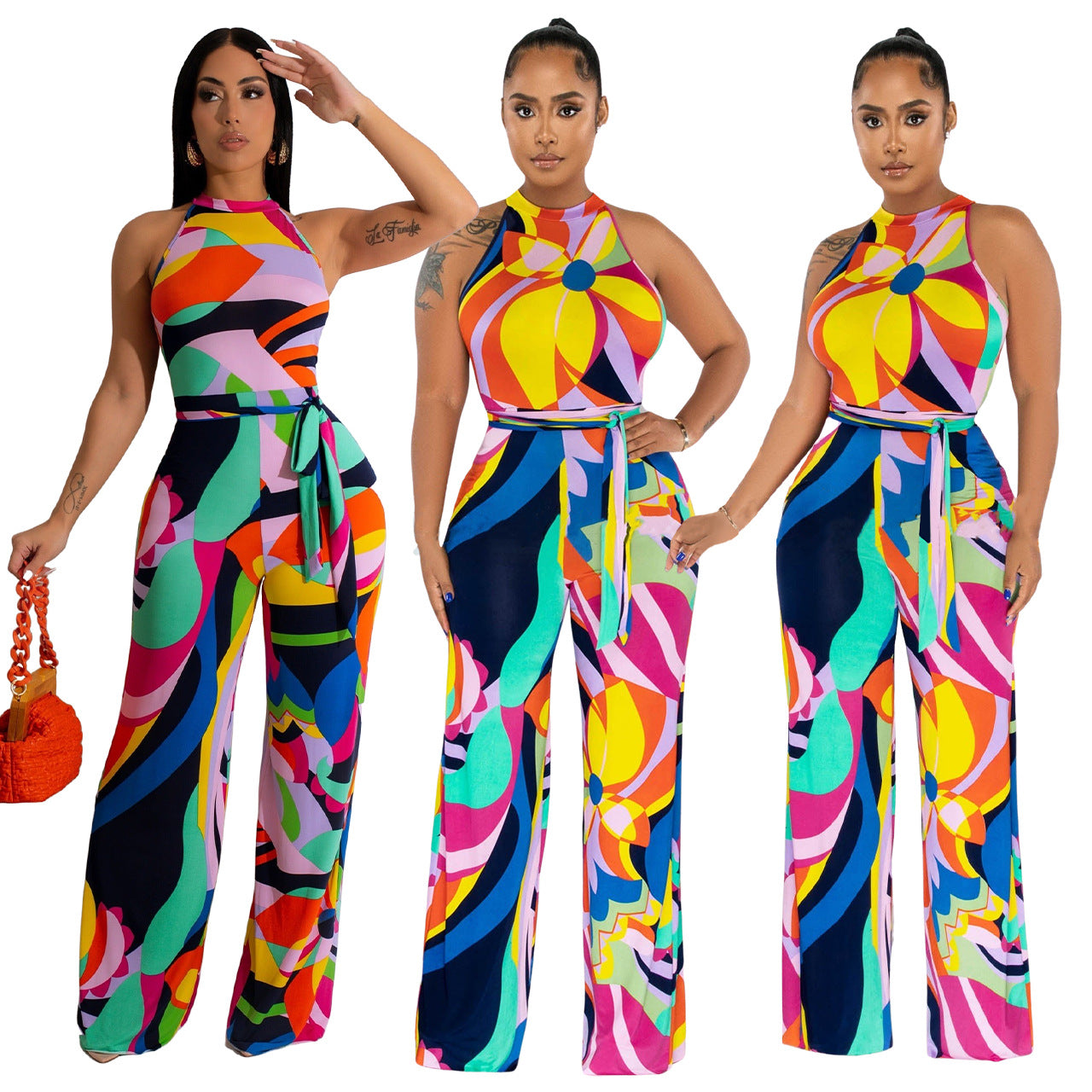Women's Multicolor Sleeveless Print Sexy Jumpsuit