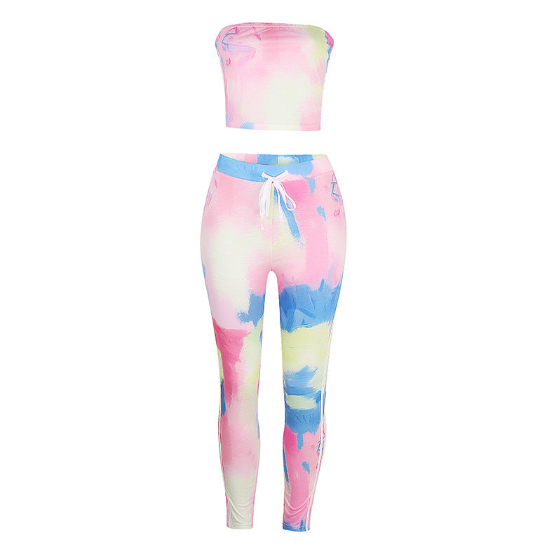 Printed Tie Dye Top & Pants Two Piece Set