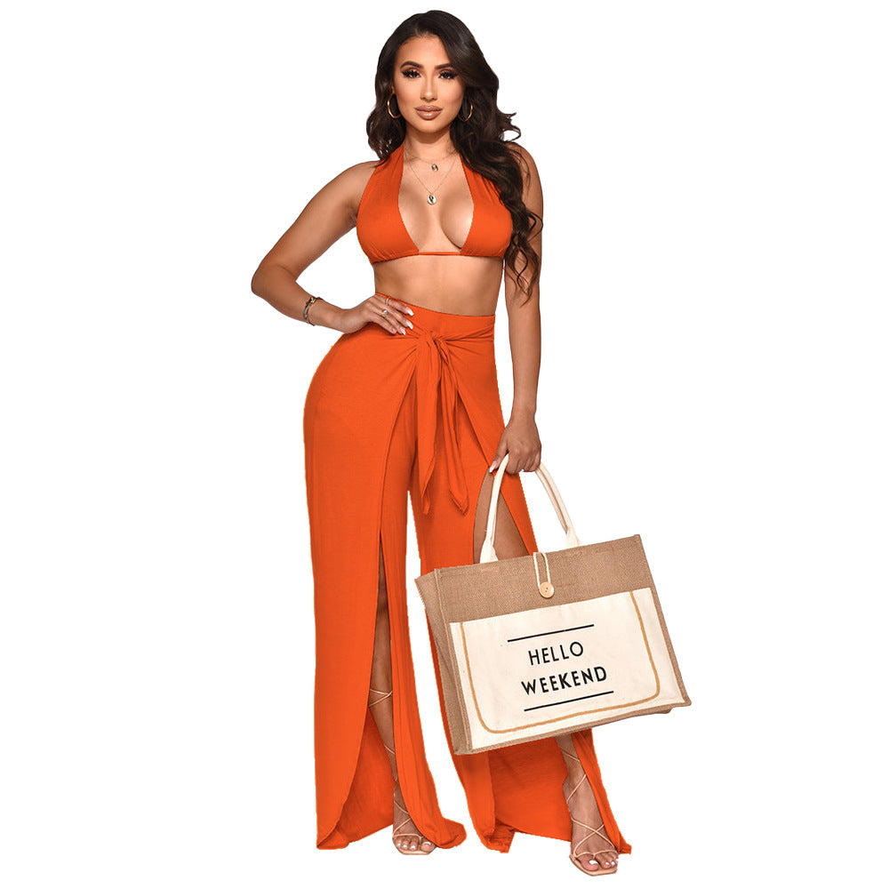 Women's Neck-hanging Solid Color Two Piece Set