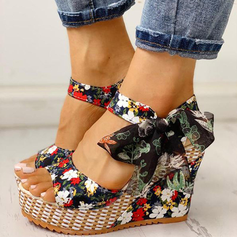 Bohemian Floral Wedge Heel Sandals