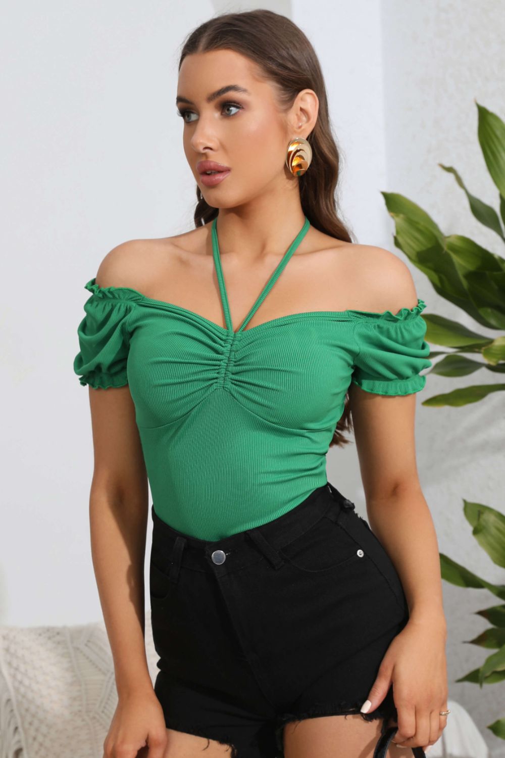 Drawstring Ruched Short Sleeve Top